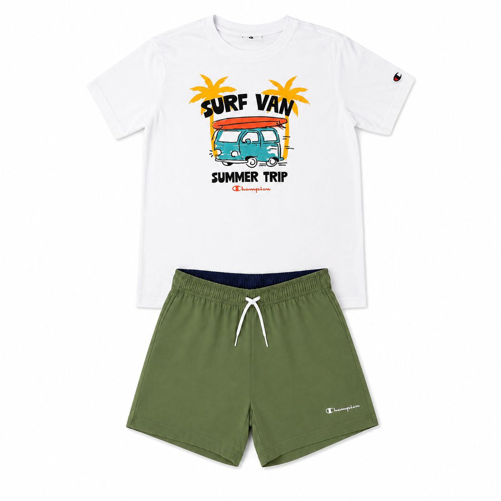 Completo estivo Champion t-shirt manica corta e costume mare coordinato