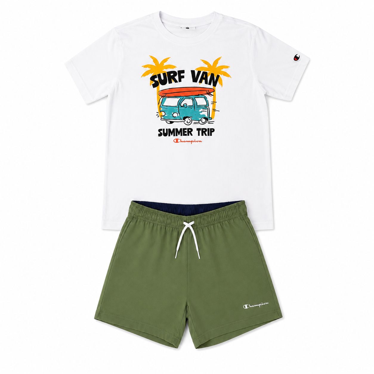 Completo estivo Champion t-shirt manica corta e costume mare coordinato