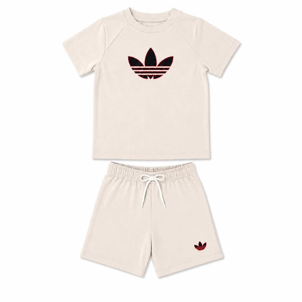 adidas coordinato t-shirt e shorts beige trefoil bambino/a
