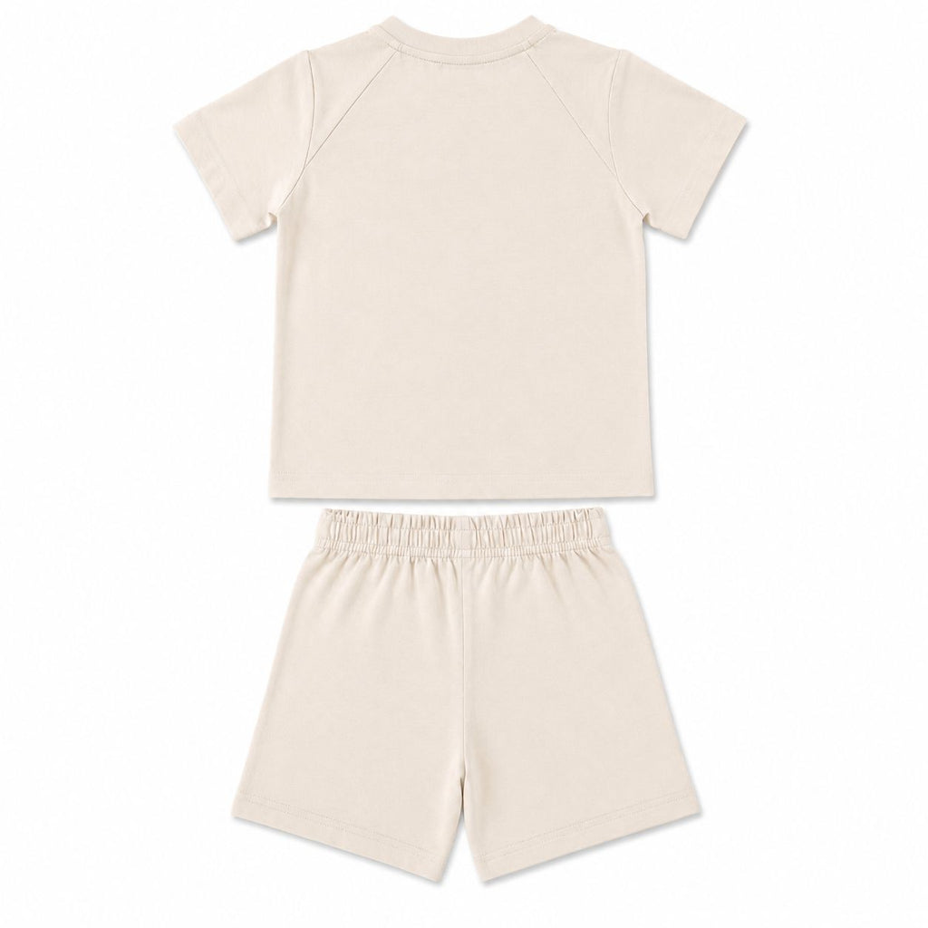adidas coordinato t-shirt e shorts beige trefoil bambino/a